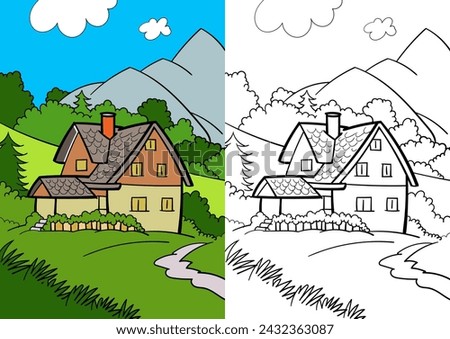 House on the hill illustration coloring book