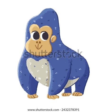 cute gorilla cartoon in crayon style editable Colorful vector hand drawn illustration for children. baby designs for cards, poster decorations, t-shirt prints, stickers, icons and others