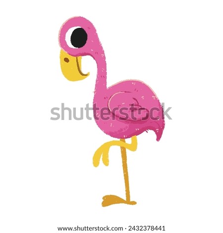 cute flamingo cartoon in crayon style editable Colorful vector hand drawn illustration for children. baby designs for cards, poster decorations, t-shirt prints, stickers, icons and others