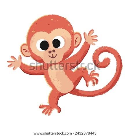 cute monkey cartoon in crayon style editable Colorful vector hand drawn illustration for children. baby designs for cards, poster decorations, t-shirt prints, stickers, icons and others