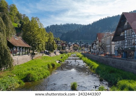 view on river and centre of Schiltach, Germany Royalty-Free Stock Photo #2432443307