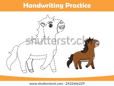 Practice handwriting. tracing lines and coloring horse for children