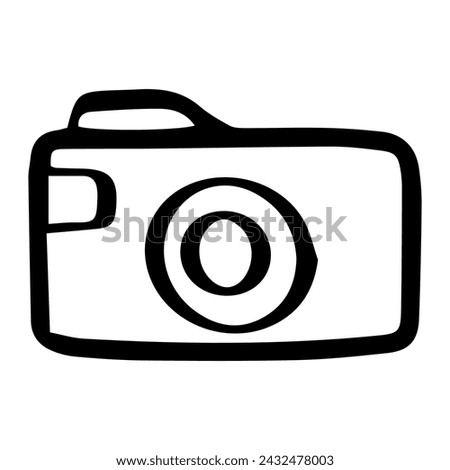 A cartoon drawing of a camera with a lens. outline Vector