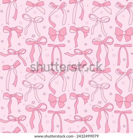 cute coquette ribbon bow pattern seamless doodle outline isolated on pink background.	
 Royalty-Free Stock Photo #2432499079