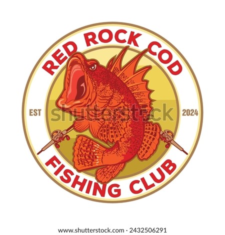 Red rock Cod sea fish vector illustration, perfect for fishing club logo and t shirt design