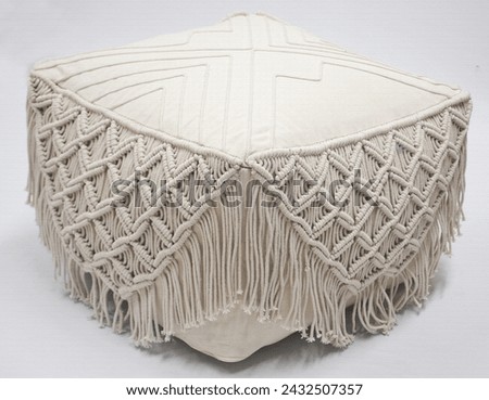 Hand Woven, tufted and braided Pouf seat with high resolution
