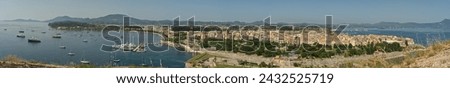 beautifull panorama pictures of Corfu in greece form harbour and high ground