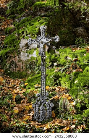 Christian cross, Spania Dolina village, Slovak republic. Religious symbol. Royalty-Free Stock Photo #2432558083