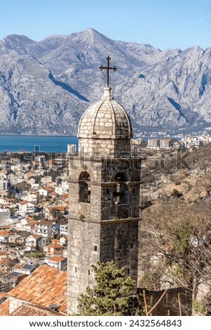The Church of Our Lady of Remedy on the slope of St. John mountain above Old Town of Kotor, Montenegro.
