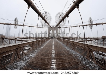 The Brooklyn Bridge during winter with a fisheye lens effect