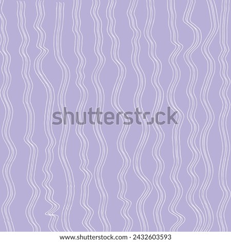 Decorative square pattern with hand drawn stripe shapes. Hand painted grungy ink doodles in lilac, purple, violet, lavender colors. Wavy curly lines print
