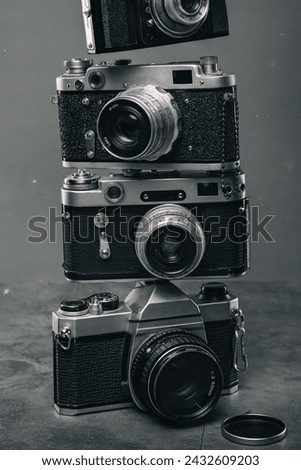 Close up view at vintage cameras