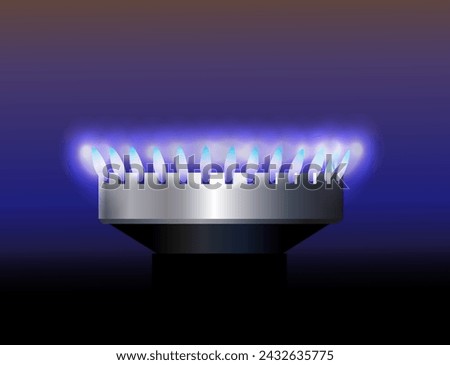 Burning gas burner on a dark background. Vector realistic illustration