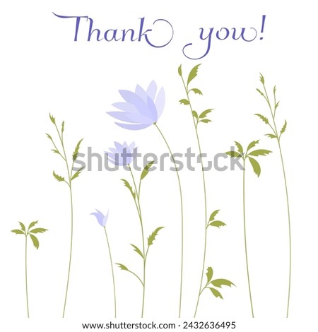 Thank you with flowers card lettering. Meadow grasses and flowers. Spring flowers. 