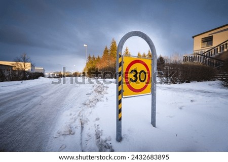 Yellow and Red Traffic Sign with 30 Maximum Speed