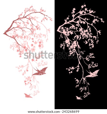 spring season blossom decorative design - blooming sakura branches vector