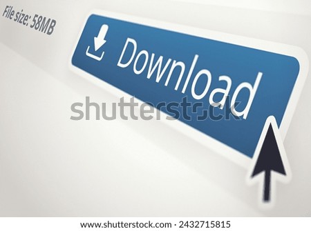 Internet, download and cursor icon to click option for file sharing on screen with white background. Computer, cybersecurity and information technology with symbol on display for cloud computing Royalty-Free Stock Photo #2432715815
