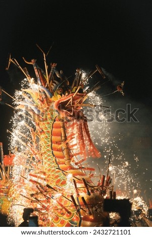Burning fire dragon during Lantern Festival