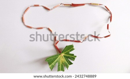 Necklace made from cassava leaves isolated with white background. Traditional Indonesian toys.