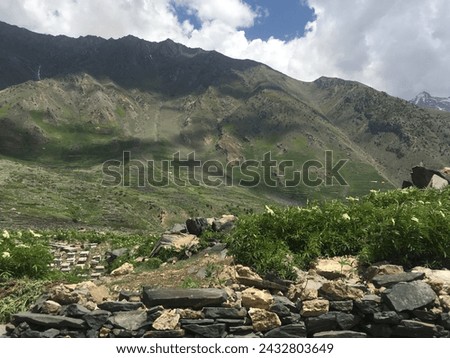 Muntains, clouds, hiking, Roads beautiful pictures of Kaghan Raraan . Royalty-Free Stock Photo #2432803649