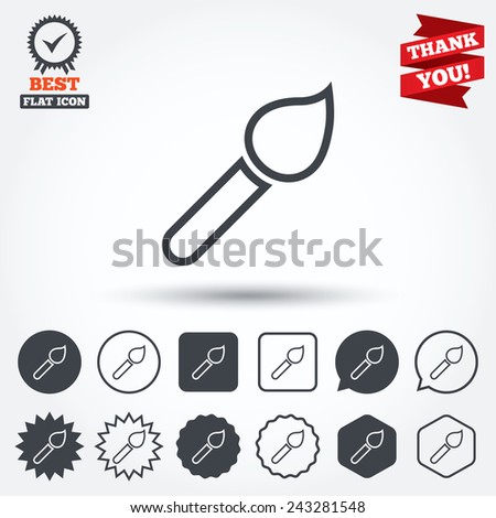 Paint brush sign icon. Artist symbol. Circle, star, speech bubble and square buttons. Award medal with check mark. Thank you ribbon. Vector