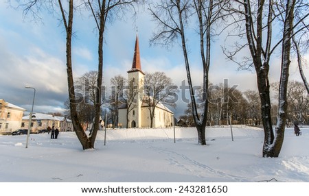 Winter landscape, chucrch in snow