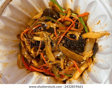 Gochu japchae, Korean stir-fried chili peppers and beef. Korean-style Chinese restaurant delivered