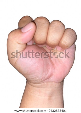 closeup view stock photography of one male hand isolated on white background (fist gesture)