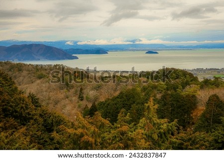 Mountains and Biwako Lake views. Japan nature landscape.