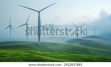 Sustainable Wind Energy Landscape
Majestic wind turbines stand tall on a mountainous terrain under a dramatic sky, symbolizing sustainable power generation. Royalty-Free Stock Photo #2432837881