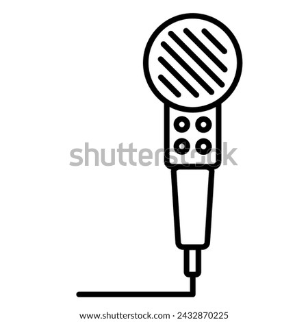 Push button microphone with karaoke settings, birthday party symbol. Outline of festive karaoke microphone for design of children entertainment center. Simple linear icon isolated on white background