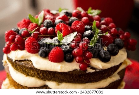 Cake isolated Close-up picture with berries and strawberry