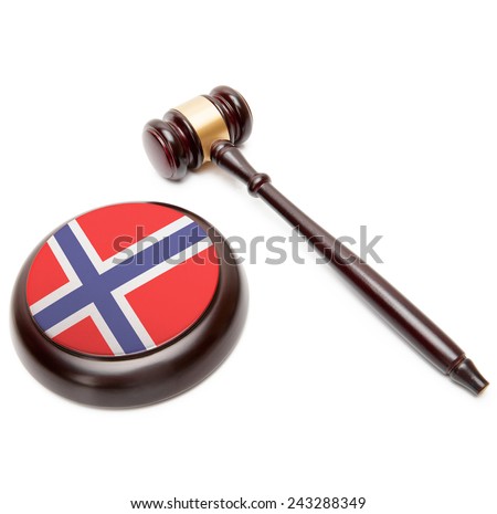 Judge gavel and soundboard with national flag on it - Norway