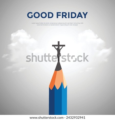 Creative and minimal post with Good Friday vector illustration for christian religious occasion with cross and clouds. vector illustration. Royalty-Free Stock Photo #2432932941