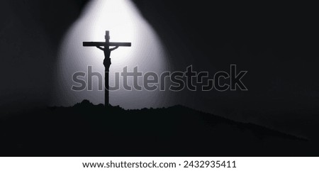Jesus Christ cross religion symbol. Church Cross on a hill top in Silhouette. Black and white cross symbol for christian, resurrection and Jesus Christ.