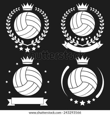 Set of Vintage Volleyball Club Badge and Label with ball. Emblem of sport team and event. Vector icons isolated on background.