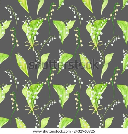 A set of seamless patterns watercolor lilies of the valley, a hand-drawn illustration of spring flowers highlighted