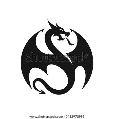 creative simple dragons silhouettes logo stylized vector illustration Royalty-Free Stock Photo #2432970995