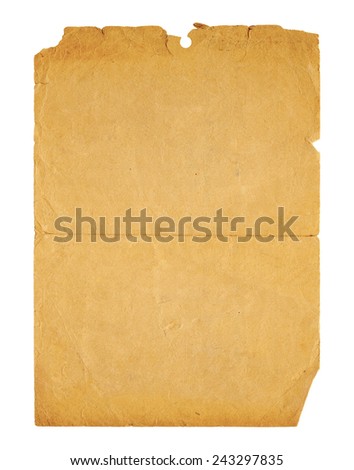 Old  ancient crumpled paper isolated on white background