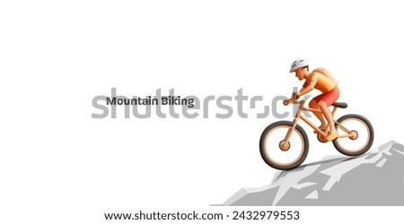 Bicyclist traveler with backpack riding a bike on mountain, 3d render illustration