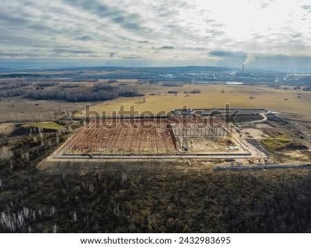 Construction of a large plant, aerial photography