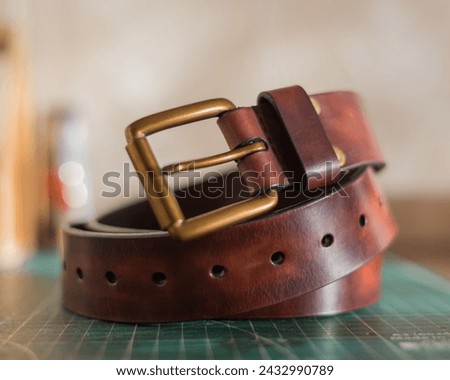 The leather belt is made of handmade genuine leather to order. close-up