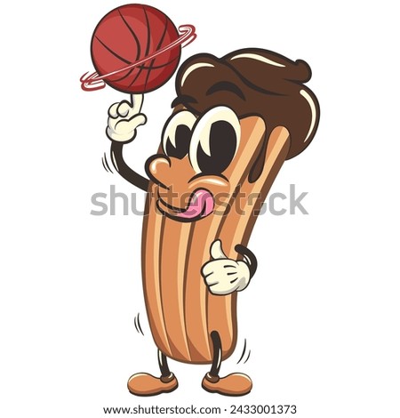 vector isolated clip art illustration of churro cartoon mascot playing basketball, work of handmade