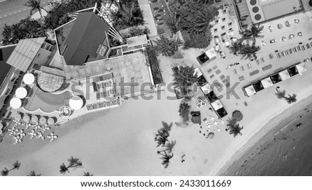 Sentosa Beach, Singapore. Aerial view of beach and coastline on a sunny day.