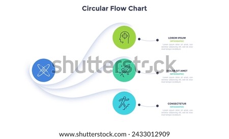 Business and innovative technology circular mindmap infographic design template. Corporate processes integrity visualization. Informative chart with 3 steps. Data presentation material
 Royalty-Free Stock Photo #2433012909