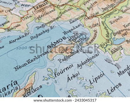 Map of Samos, Greece, world tourism, travel destination, world trade and economy