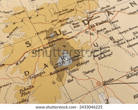 Map of Darfur, Sudan, Africa, world tourism, travel destination, world trade and economy Royalty-Free Stock Photo #2433046225
