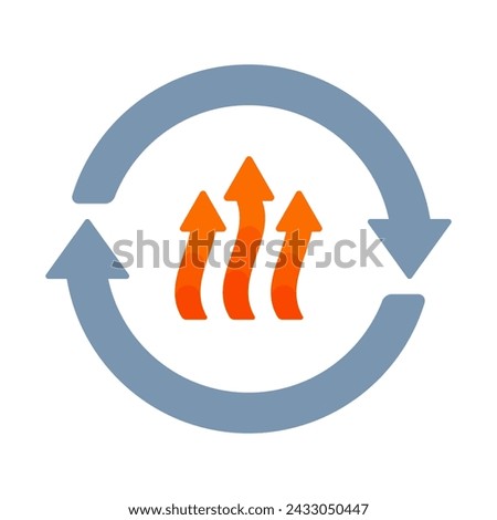 A gray circular arrow with an orange geothermal energy symbol in flat vector illustration style, representing the concepts of renewable energy, sustainable heat power, and earth's natural resources Royalty-Free Stock Photo #2433050447