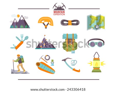 Colorful flat vector icons set . Quality design illustrations, elements and concept. Climbing icons. Set #1