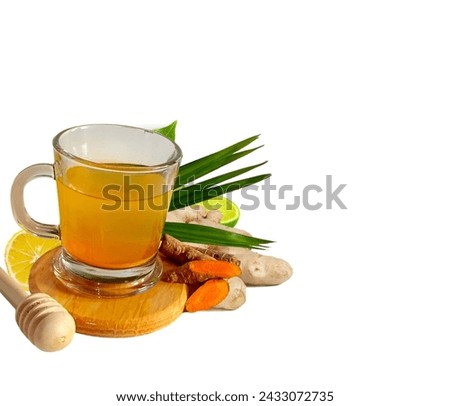 Herbal drink made from ginger, honey and lemon for health maintenance, natural antioxidant. with a white background